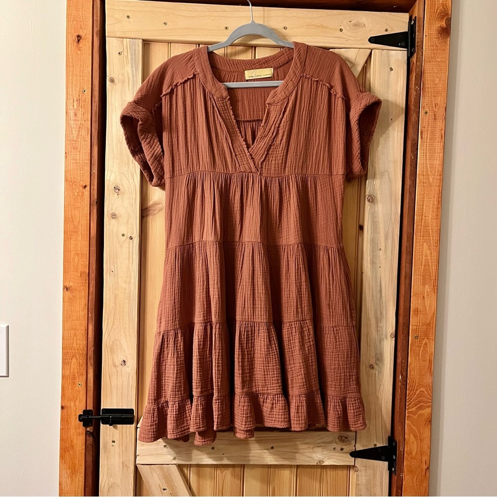 LIZARD THICKET | RUST PINK GAUZE SHORT SLEEVE DRESS✨